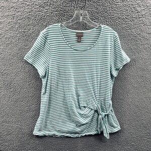 Chicos Womens Minimalist Top L Coastal Stripe Side Tie Knit Soft Casual Stretch
